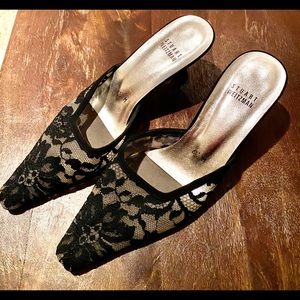 Stewart Weitzman Black Lace-mules